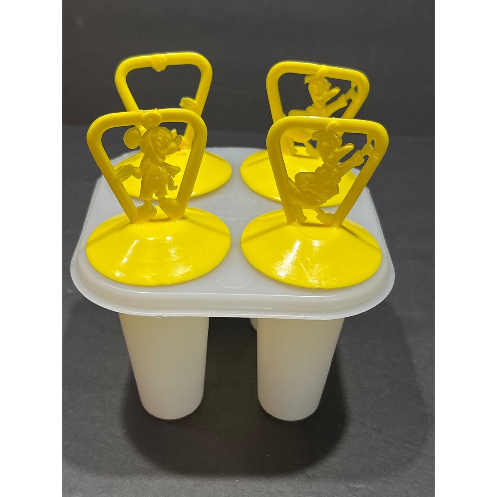 Vintage Tupperware Disney Mickey Mouse Donald Duck Popsicle Molds Yellow 4pc Set